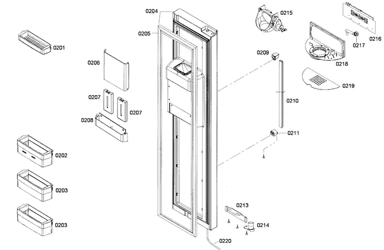 Freezer Door Diagram and Parts List for B22CS50SNW 01 Bosch Refrigerator
