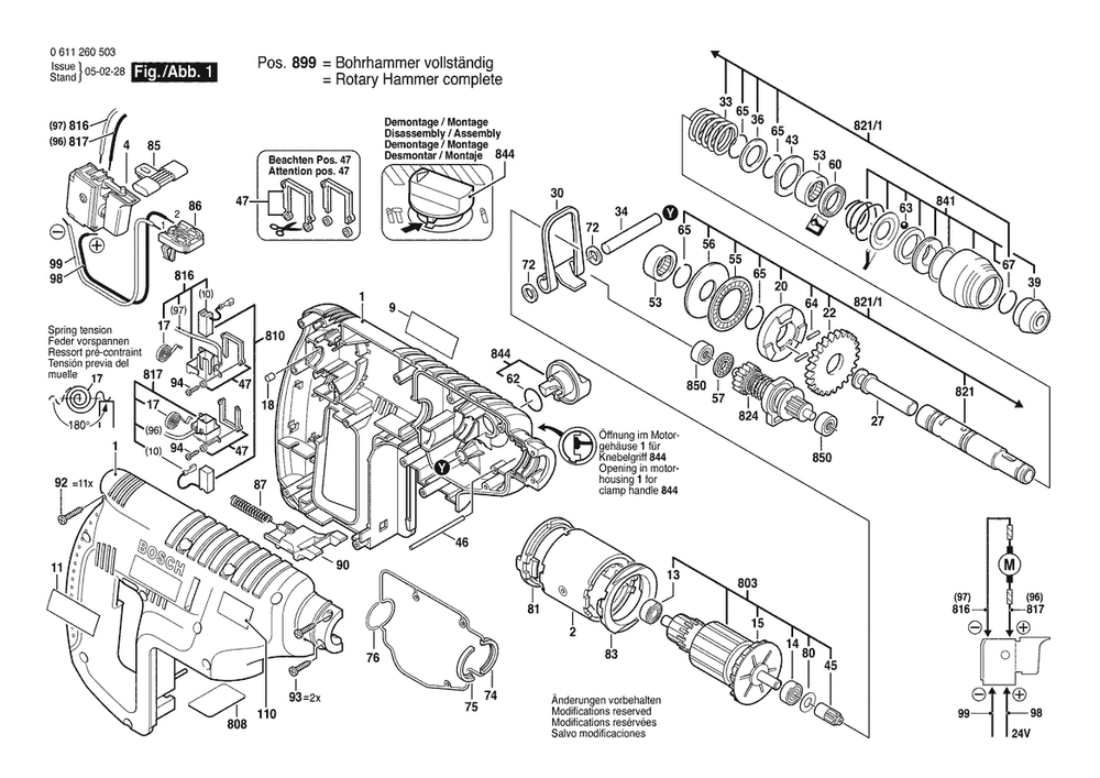 Section 1 Diagram and Parts List for GBH24VRE 0611260503 Bosch Hammer Drill