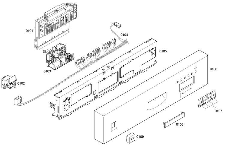 Front Panel Diagram and Parts List for SHE43C06UC 36 Bosch Dishwasher