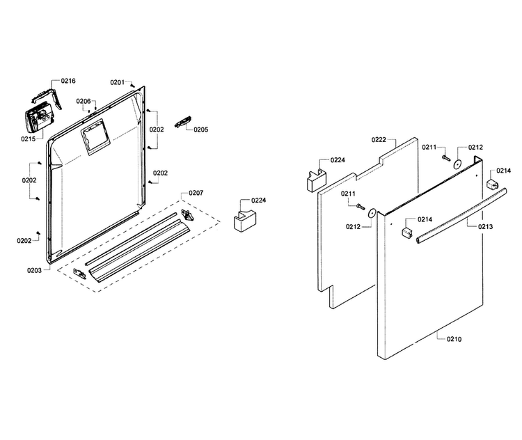 Door Diagram and Parts List for SHX4AT55UC 14 Bosch Dishwasher