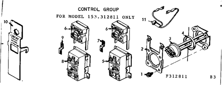 Control Group Diagram and Parts List for 153312811  Kenmore Water Heater