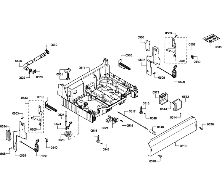 Base Assy Diagram and Parts List for SHE43P06UC 61 Bosch Dishwasher