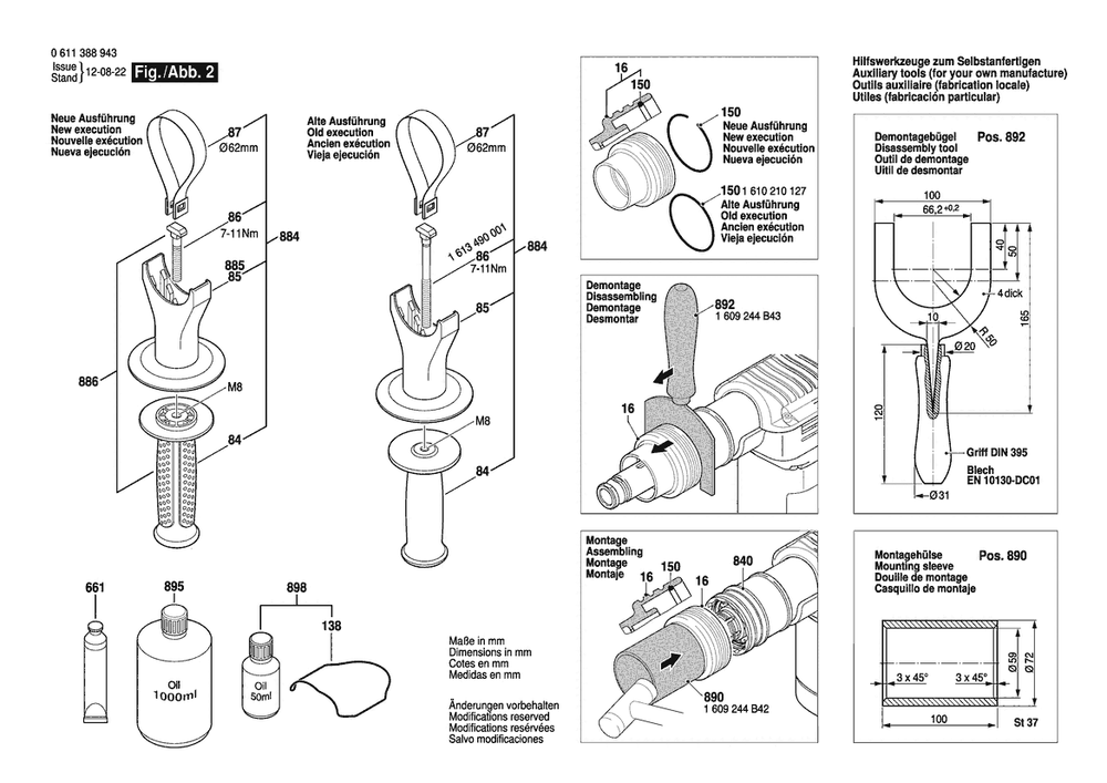 Section 2 Diagram and Parts List for GSH388 0611388904 Bosch Demolition Hammer
