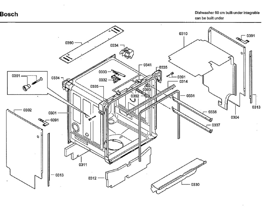 Frame Assembly Diagram and Parts List for SHX9PT75UC 70 Bosch Dishwasher