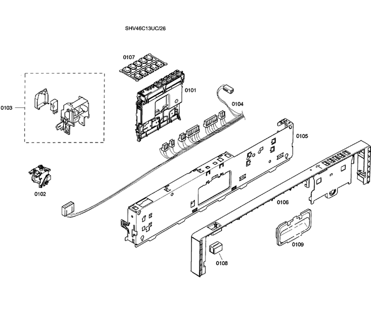 Control Panel Diagram and Parts List for SHV46C13UC 26 Bosch Dishwasher
