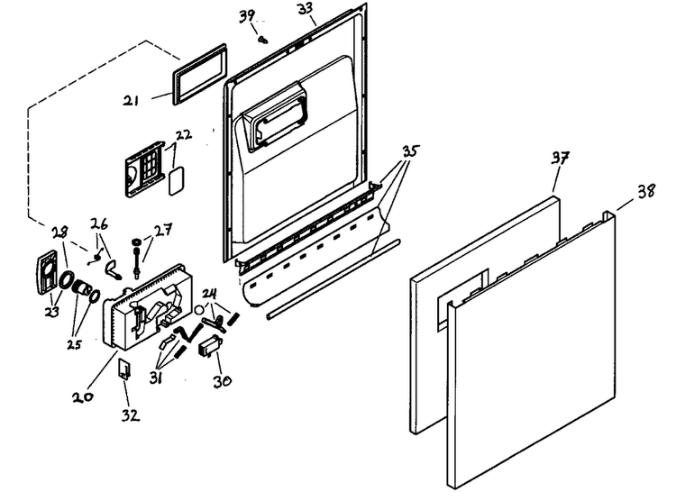 Door Assy Diagram and Parts List for SHU6805UC 14 Bosch Dishwasher