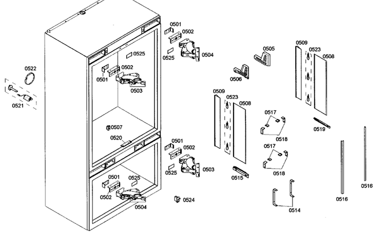 Lightning Diagram and Parts List for B36IT70NNP 08 Bosch Refrigerator
