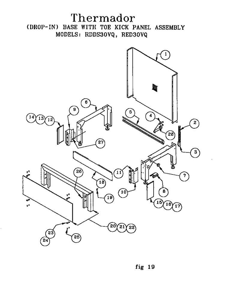 Base With Toe Kick Panel Diagram and Parts List for RDF30RS(PRIOR-9707)  Thermador Range