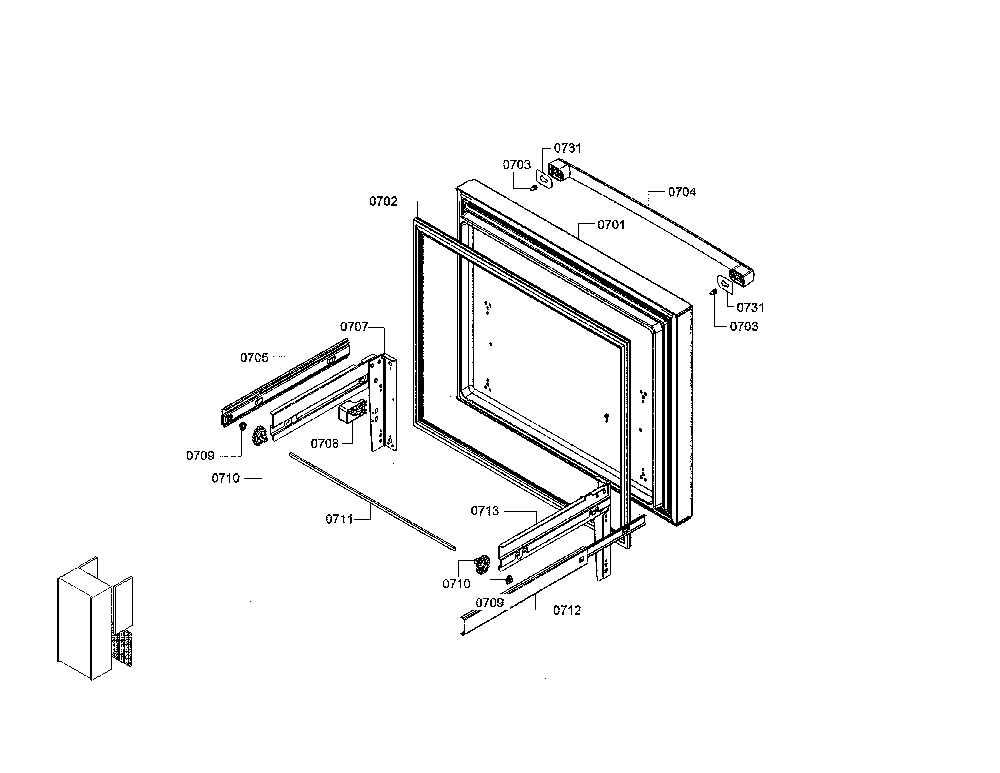 Freezer door Diagram and Parts List for B26FT50SNS 01 Bosch Refrigerator