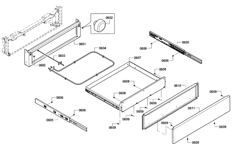 Drawer Diagram and Parts List for HDIP054U 01 Bosch Range