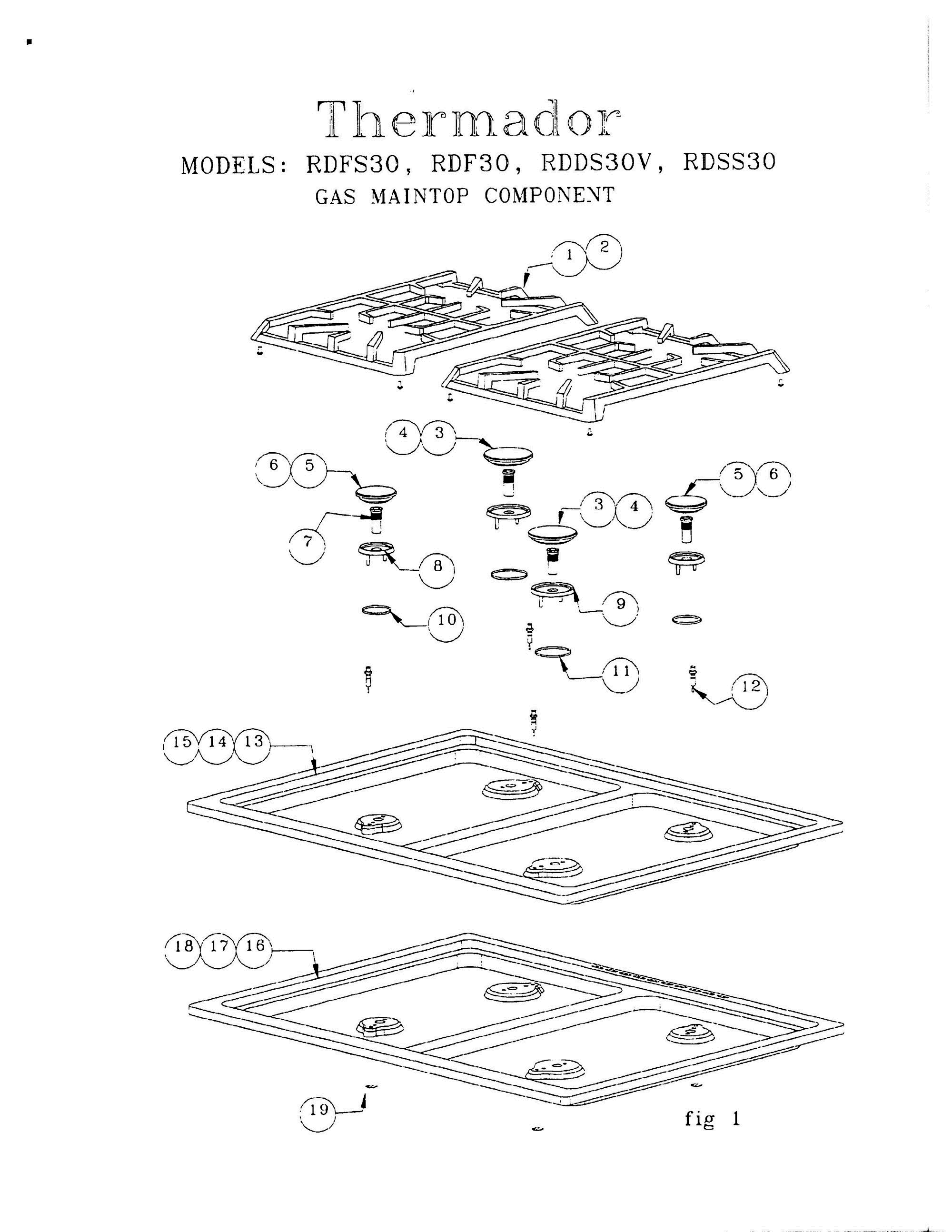 03 - GAS MAINTOP COMPONENT Diagram and Parts List for RDDS30  Bosch Range