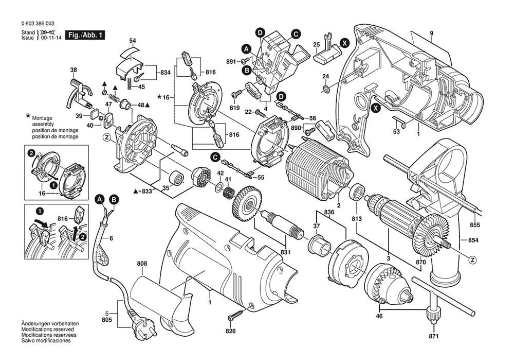 Section 1 Diagram and Parts List for PSB650-2 0603386032 Bosch Hammer Drill