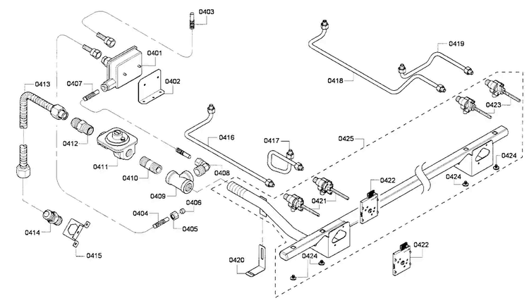 Gas Supplay Diagram and Parts List for PRG364GDH 01 Thermador Range