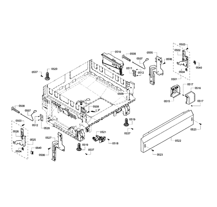 Base Diagram and Parts List for SHE3AR55UC 12 Bosch Dishwasher