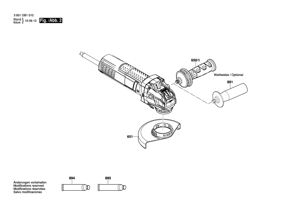 Page 2 Diagram and Parts List for GWX10-45E 3601GB1010 Bosch Angle Grinder