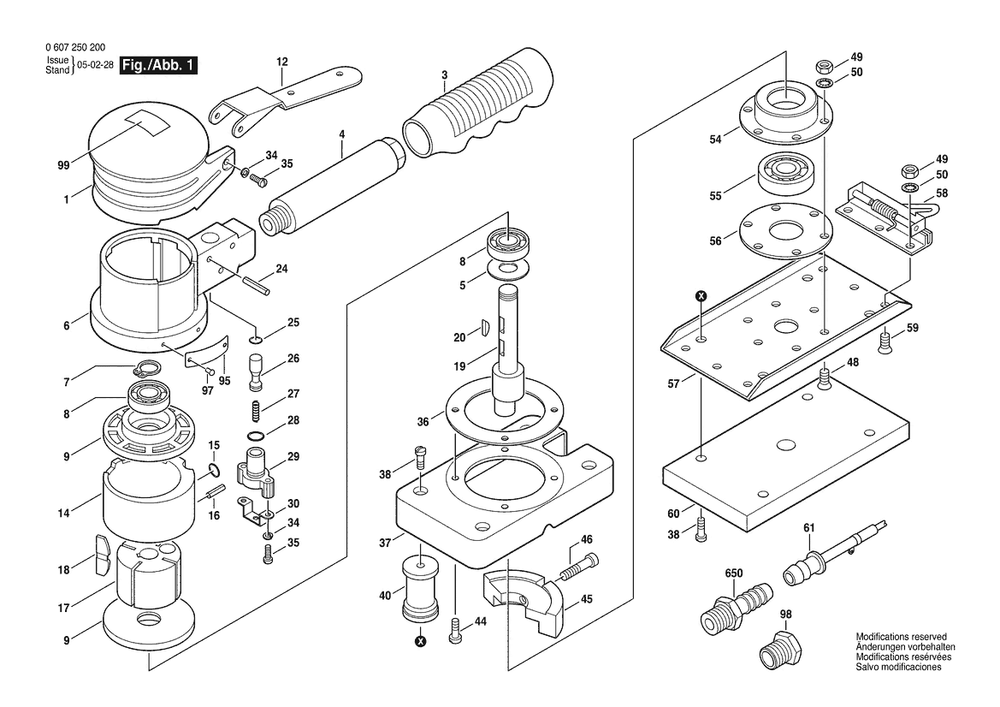 Section 1 Diagram and Parts List for SSS150W 0607250200 Bosch Orbital or Palm Sander