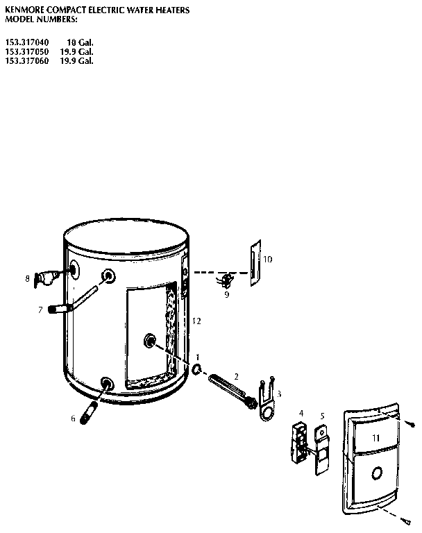 Replacement Parts Diagram and Parts List for 153317050  Kenmore Water Heater