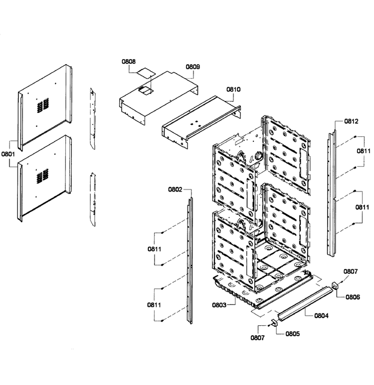 Cabinet Diagram and Parts List for HBN3550UC 06 Bosch Wall Oven