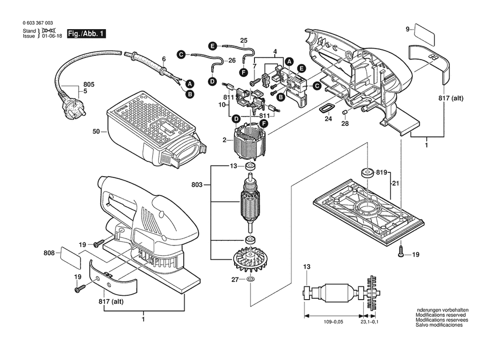 Section 1 Diagram and Parts List for PSS180A 0603367034 Bosch Orbital or Palm Sander