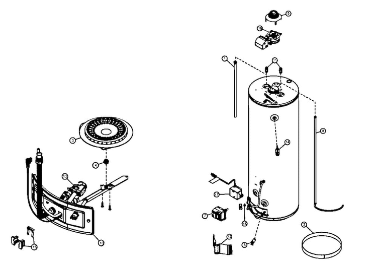 Water Heater Diagram and Parts List for 153337041  Kenmore Water Heater