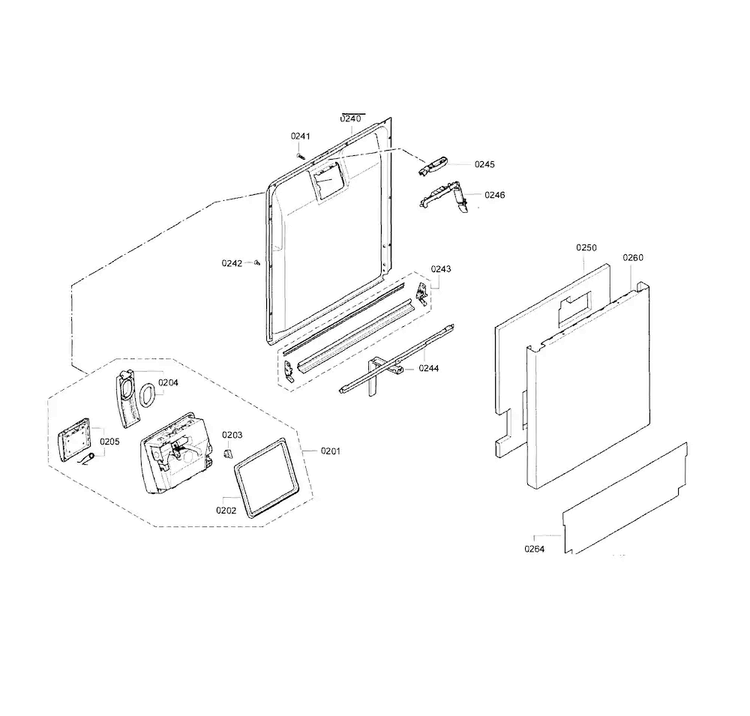 Door Assy Diagram and Parts List for SGE63E06UC 80 Bosch Dishwasher