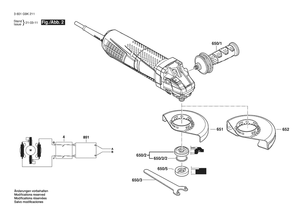 Section 2 Diagram and Parts List for GWS13-60PD 3601G9K211 Bosch Angle Grinder