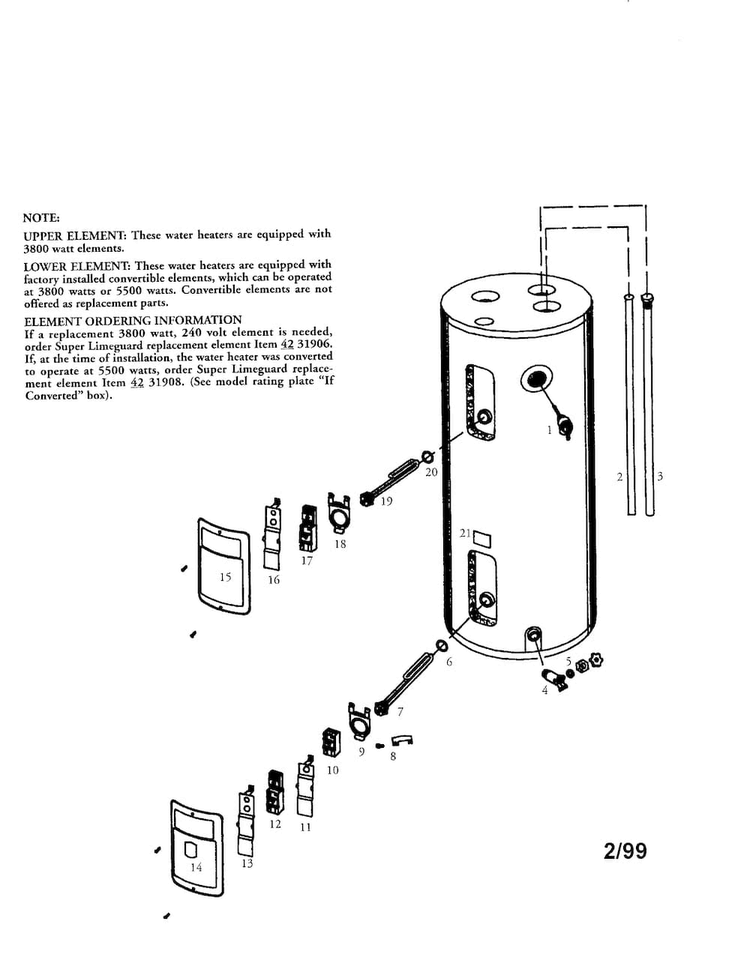 Power Miser 50 Gallon Medium Diagram and Parts List for 153316654  Kenmore Water Heater