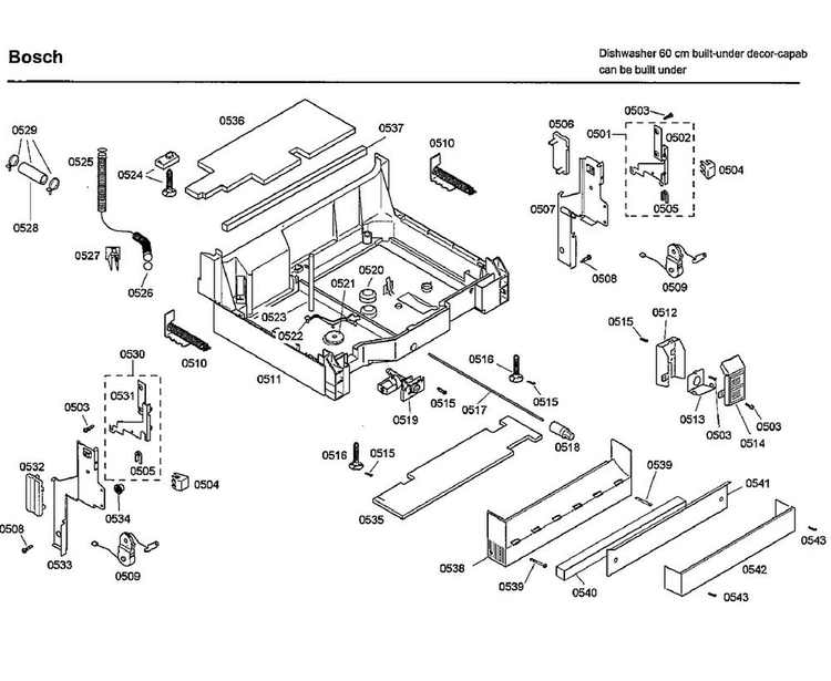 Base Diagram and Parts List for SHE66C02UC 14 Bosch Dishwasher