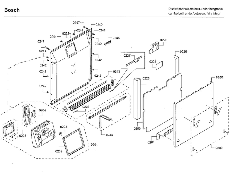 Door Diagram and Parts List for SHVM98W73N 01 Bosch Dishwasher