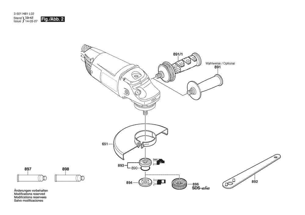Section 2 Diagram and Parts List for GWS230H 3601H82L64 Bosch Angle Grinder