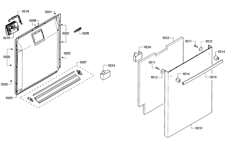 Door Diagram and Parts List for SHX4AT55UC 20 Bosch Dishwasher