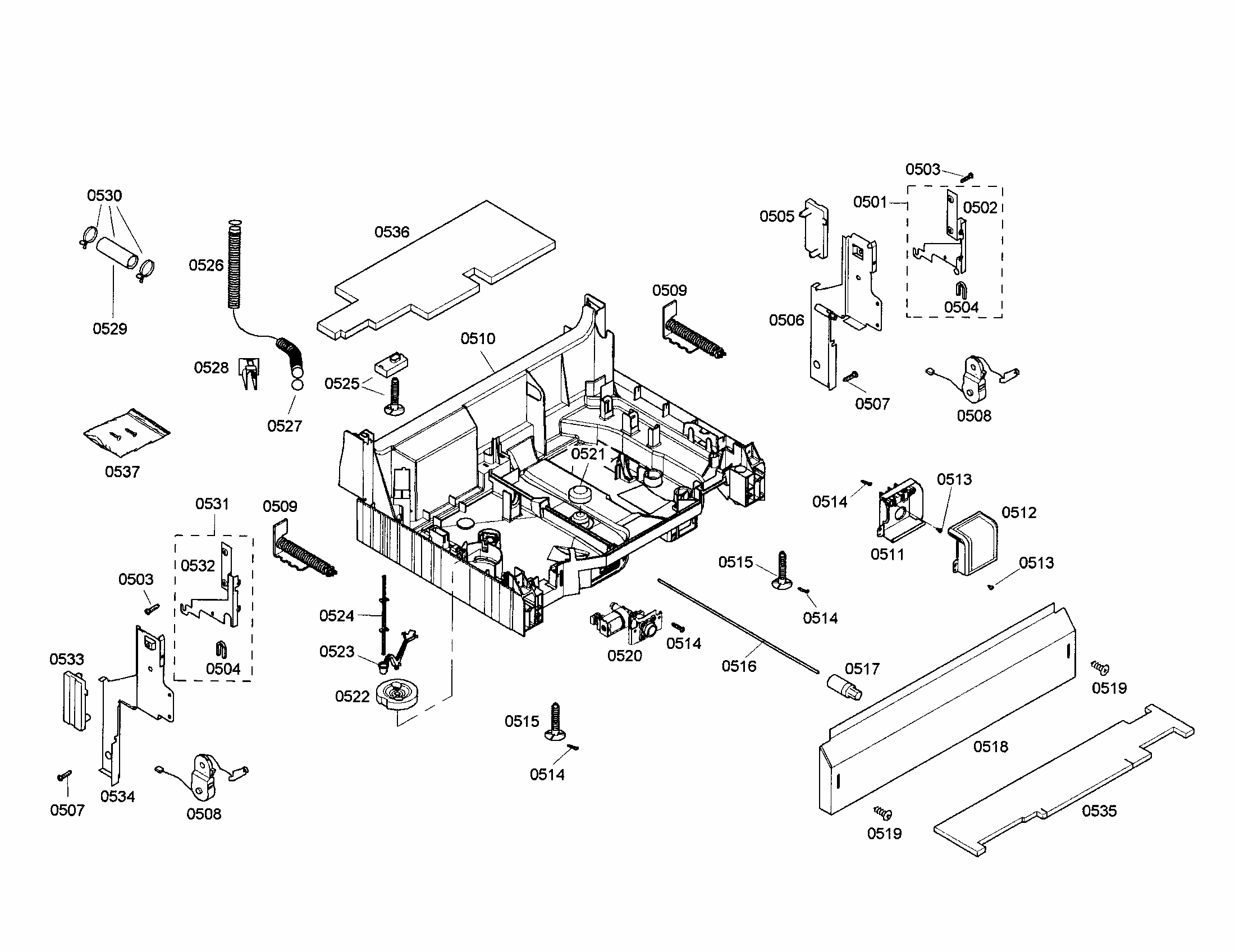 Base Diagram and Parts List for S35KMK16UC 47 Bosch Dishwasher