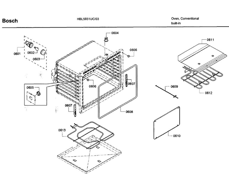 Cavity 2 Diagram and Parts List for HBL5651UC 03 Bosch Wall Oven