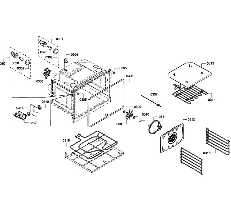 Oven Upper Diagram and Parts List for HBL5660UC 08 Bosch Wall Oven