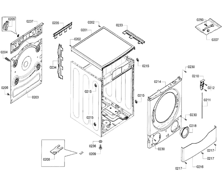 Cabinet Diagram and Parts List for WFVC6450UC 29 Bosch Washer