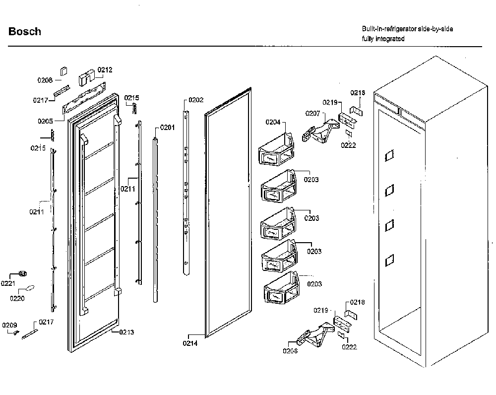 Door Diagram and Parts List for B18IF800SP 02 Bosch Freezer