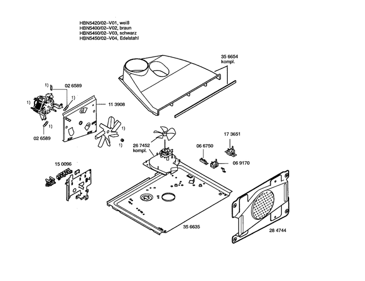 Fan Motor/air Channel Diagram and Parts List for HBN5450SK 02 Bosch Wall Oven
