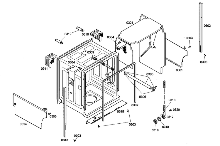 Cabinet Assy Diagram and Parts List for SHE46C05UC 47 Bosch Dishwasher