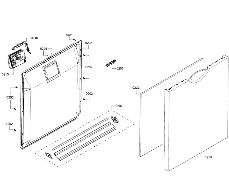 Door Assy Diagram and Parts List for SHE3AR72UC 08 Bosch Dishwasher
