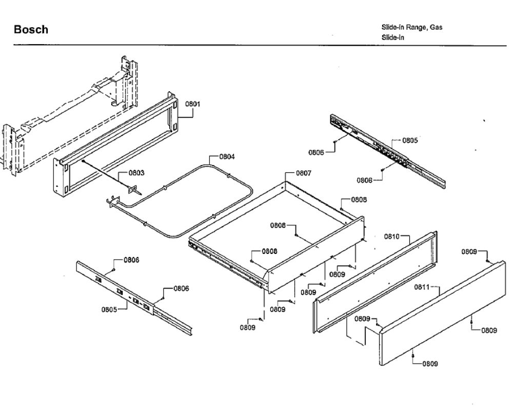 Drawer Diagram and Parts List for HGIP054UC 06 Bosch Range