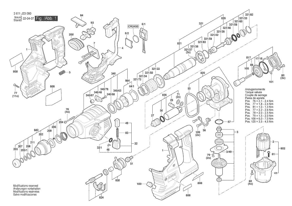 Figure 10 Diagram and Parts List for 3611J23010 GBH 18V-24 C Bosch Hammer Drill