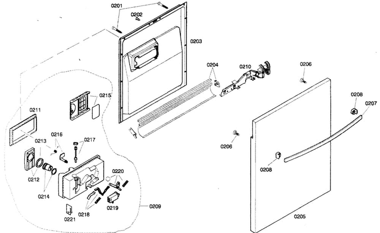 Door Assy Diagram and Parts List for SHX33A05UC 21 Bosch Dishwasher