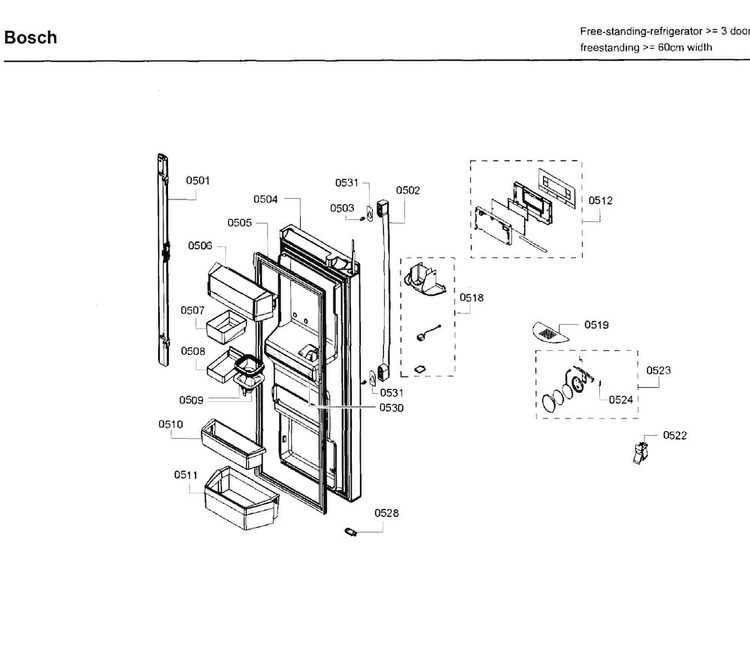 Door Asy Diagram and Parts List for B26FT80SNS 02 Bosch Refrigerator