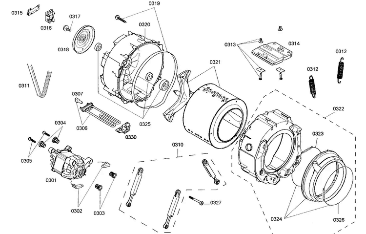 Drum Assy Diagram and Parts List for WAS24460UC 01 Bosch Washer