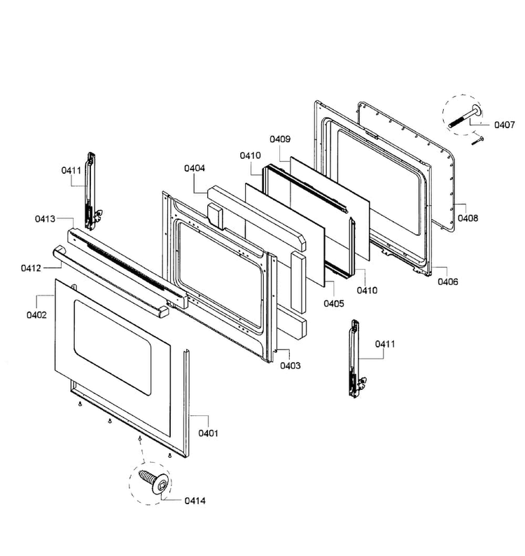 Door Assy Diagram and Parts List for HES3023U 07 Bosch Range