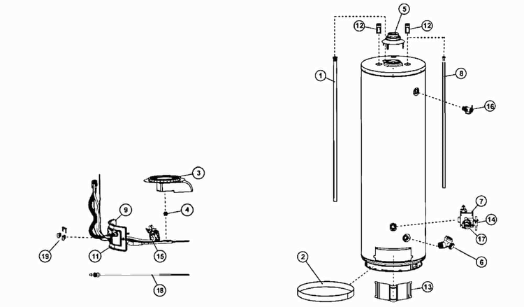 Water Heater Diagram and Parts List for 153332420  Kenmore Water Heater
