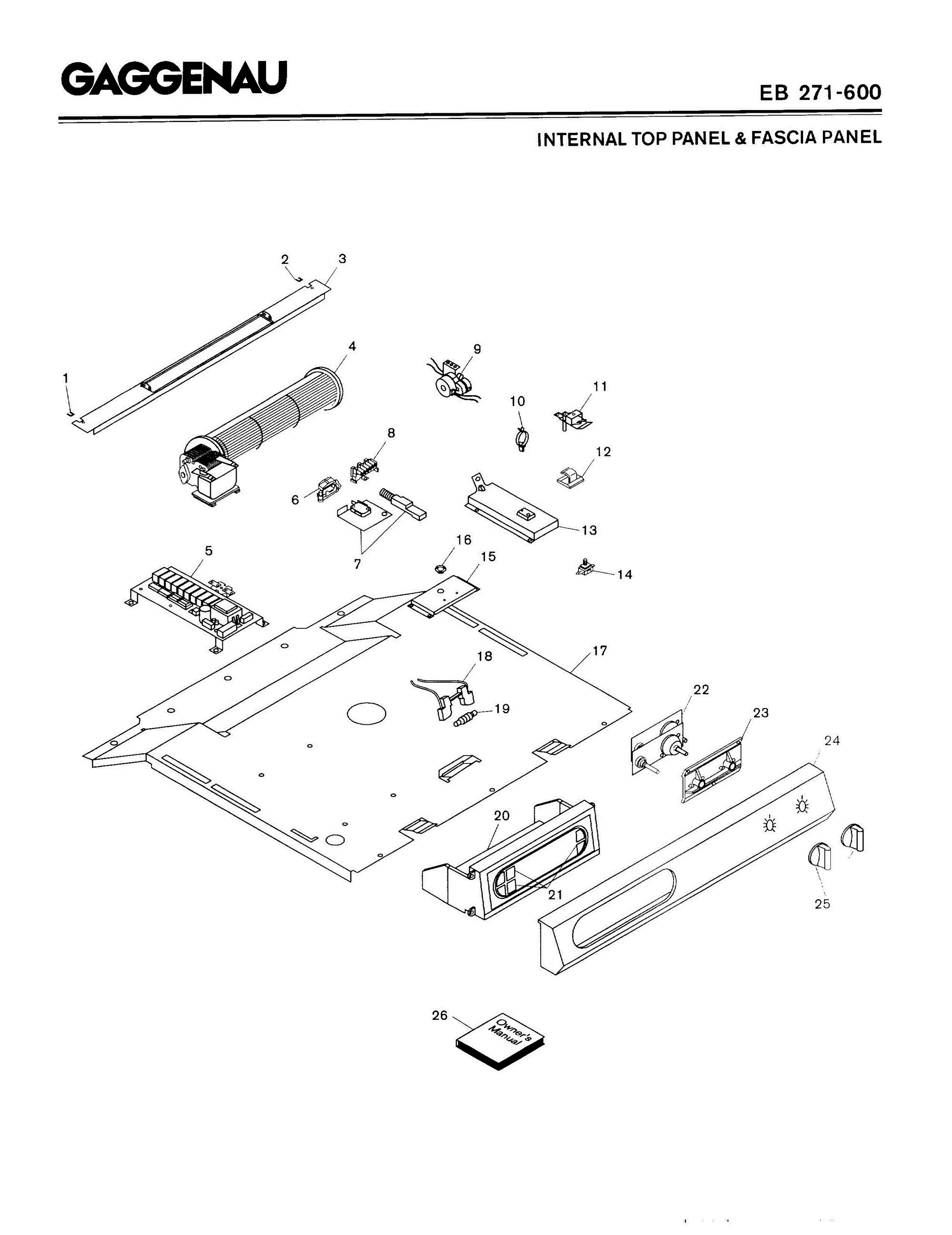 01 - INTERNAL TOP PANEL & FASCIA PANEL Diagram and Parts List for EB271-600  Bosch Range
