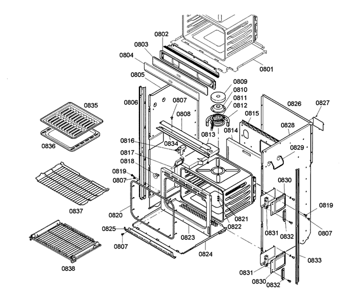 Cavity 2 Diagram and Parts List for HBN755AUC 02 Bosch Wall Oven