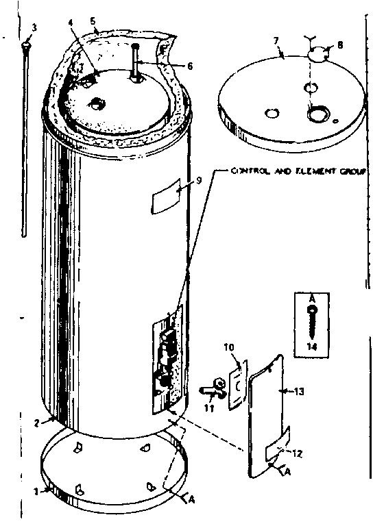 Non-functional Replacement Parts Diagram and Parts List for 15332530  Kenmore Water Heater