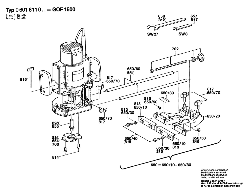 Diagram 2 Diagram and Parts List for GOF1600 0 601 611 034 Bosch Router